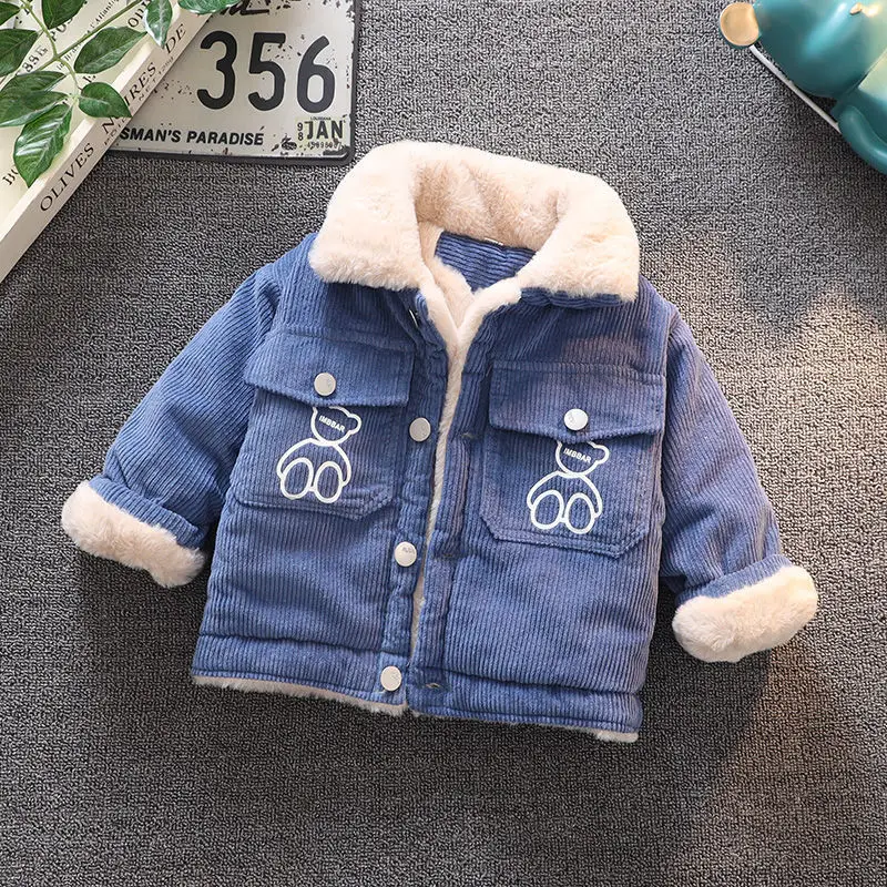Autumn Winter Kids Thicken Plush Jackets Coat Cotton Padded Clothes Infant Warm Corduroy Outerwear Toddler Thick Clothes kids jackets