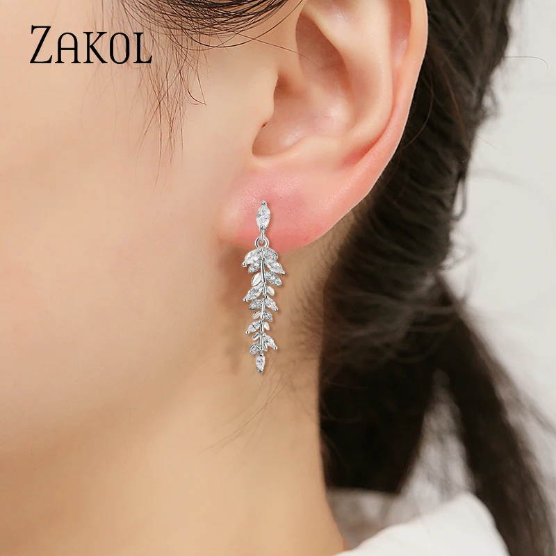 Charm Gold Color Leaves Earrings Women Exquisite Tiny Zirconia Dangle Earring Elegant Korean Crystal Wedding Jewelry dangle earrings