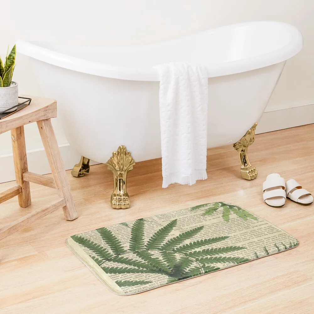 

Botanical print on old book page - fern Bath Mat Bathroom Foot Toilet Carpet Hallways Mat
