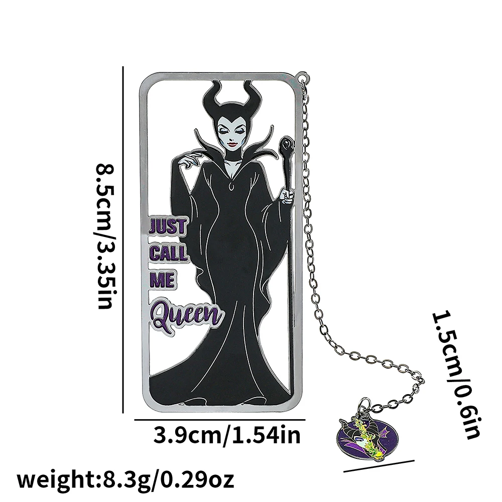 Maleficent Metal Bookmark-Black Magic Queen with Chain Pendant Bookmark Reading Marker Gift for Book Lovers