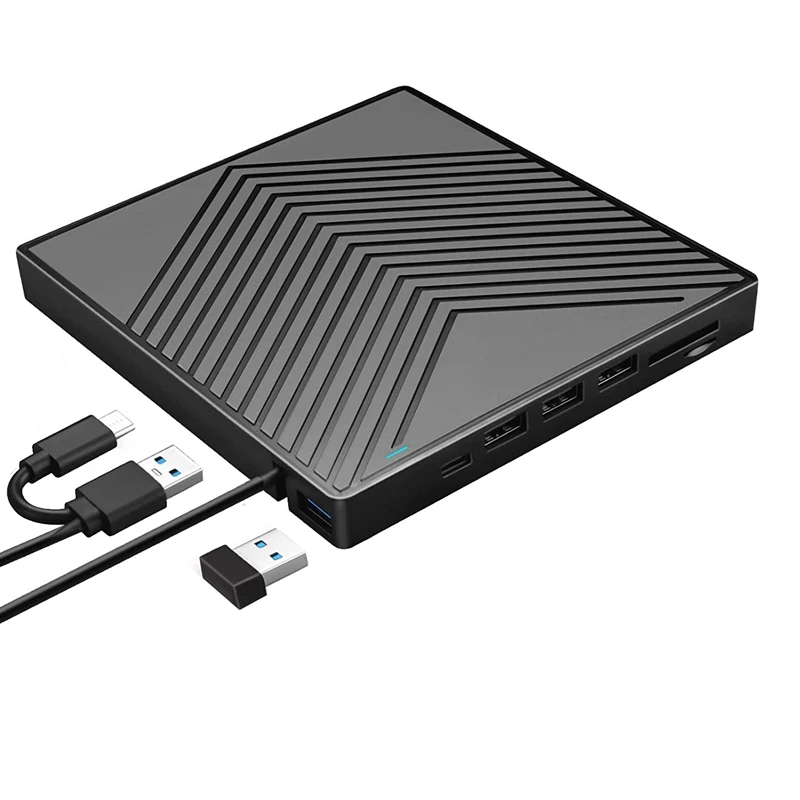 

Внешний привод DVD MOOL, привод 8 в 1 с 4 USB-портами и 2 слотами SD/TF для ноутбука Windows 11/10/8/7