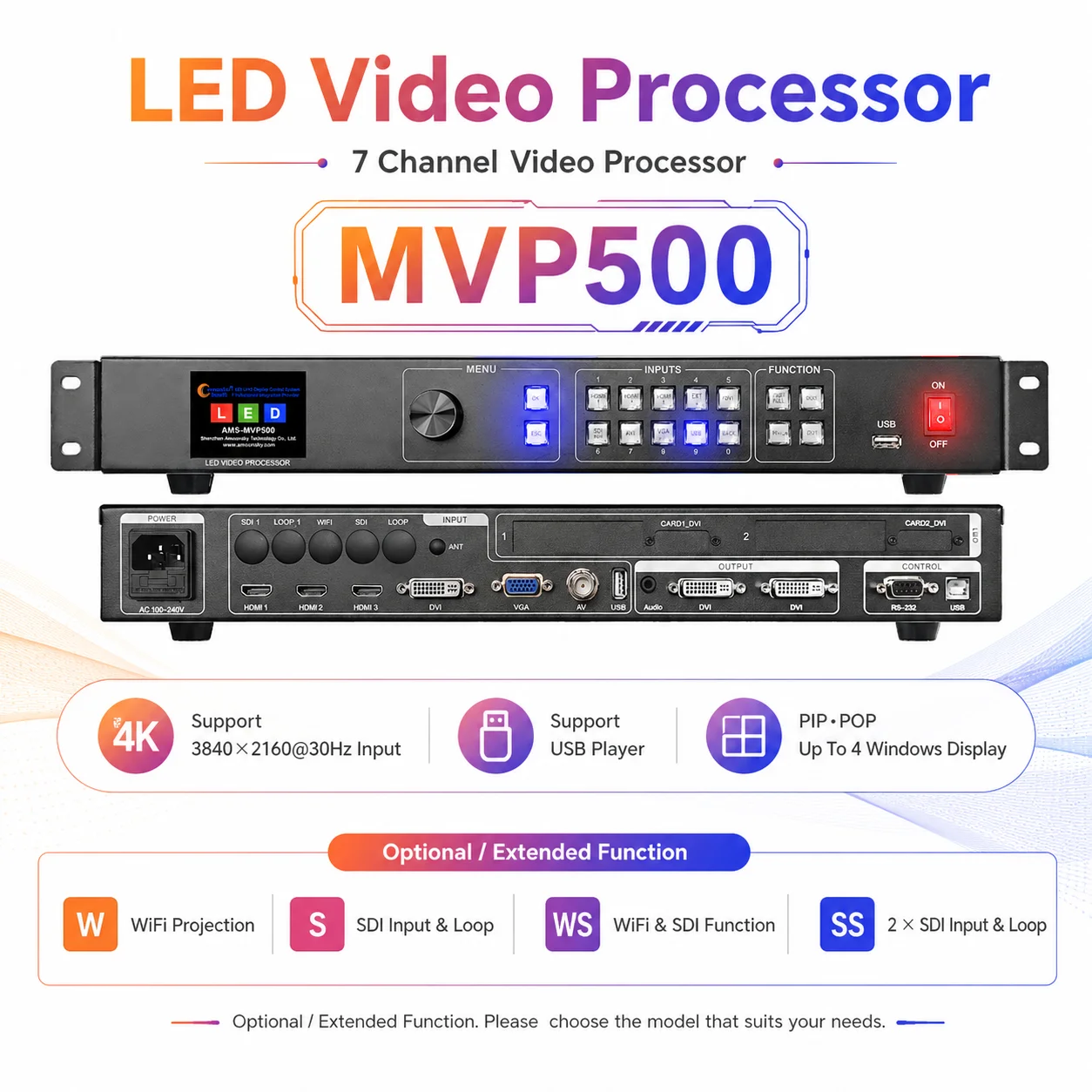 Amoonsky 4K Multi-Window LED Video Processor AMS MVP500 7 Channel HD DVI USB Broadcast Conference 1