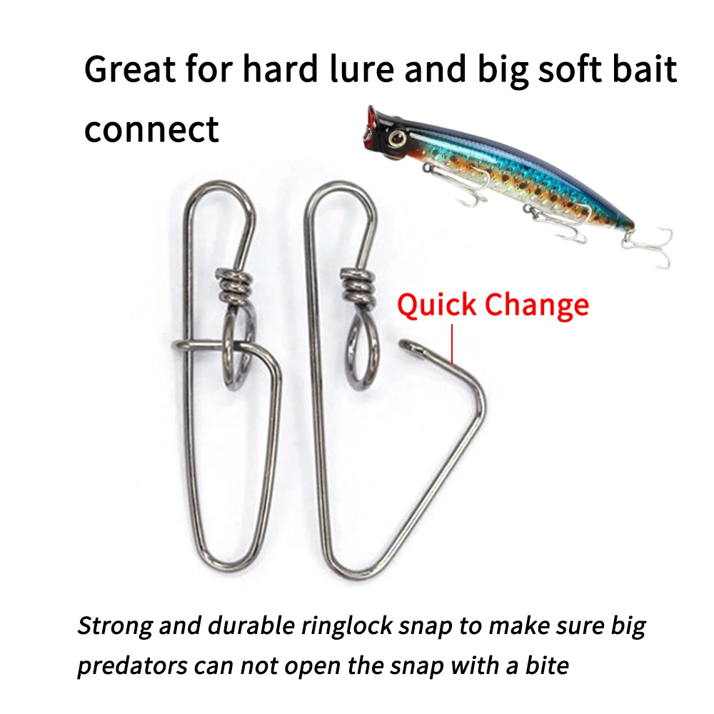 Lionriver-conector de señuelo de pesca, 50 piezas, 0 #-6 #, doble seguro de acero inoxidable europeo