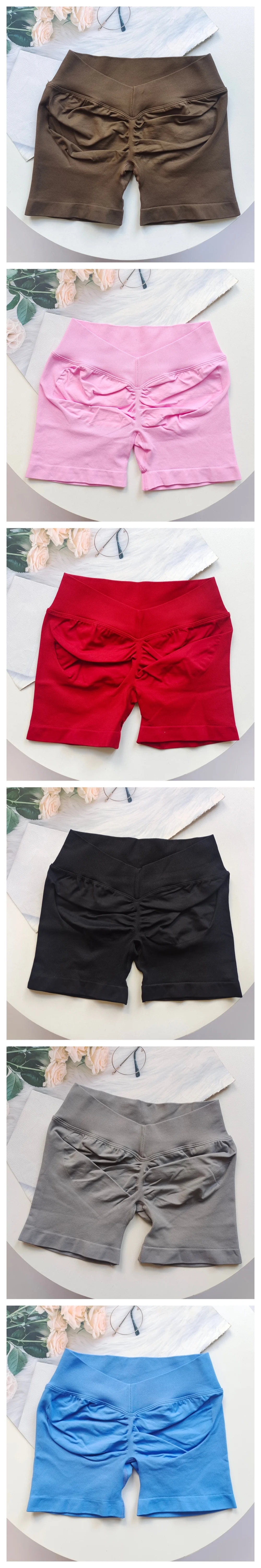 Hochgeschnittene Po-Formende Sportshorts für Frauen, V-förmige Taille Pfirsich-Po-Trainings-Yogahosen, Fitness-Shorts – Detail 3