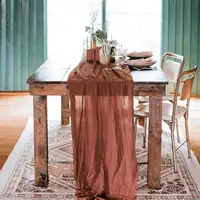 Semi-Sheer Gauze Table Runner Burlap Cheesecloth Table Setting Dining Rustic Country Wedding Birthday Decor Boho Table Linens 5