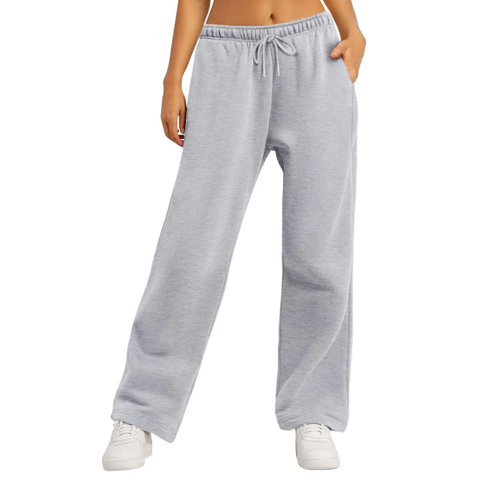 Women s Causal Trouser Drawstring High Waist Jogger Pants Baggy Straight Wide Leg Sweatpants with Pockets 5