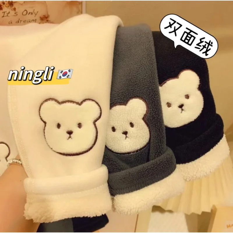 

Girls' Warm Pants Autumn and Winter Fleece-Lined New Children's Thickened Bear Casual Pants Baby Girls' Double-Sided Velvet Pant