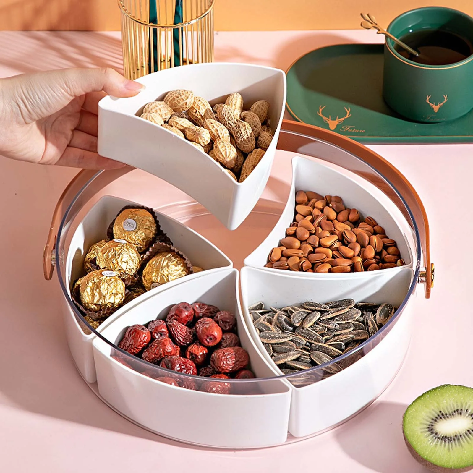 Simplicity Transparent Portable Fruit Plate Outdoor Handle Ice Bucket Creative Living Room Home Compartment Snack Fruit Plate 3
