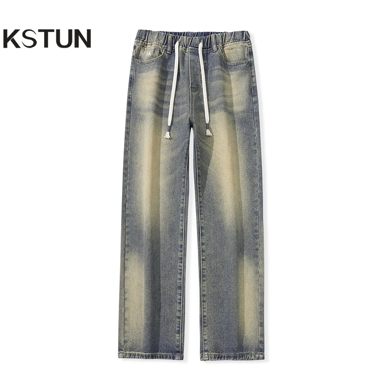 

Baggy Jeans Men Wide Pants Loose Fit Trouser For Men New Jeans Kpop Vintage Denim Pants Men's Clothing Elastic Waist Drawstring
