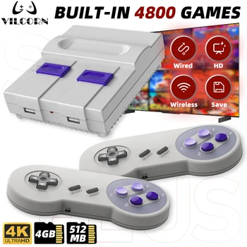 VILCORN Console per videogiochi retrò a 16 bit FHD TV Game Stick con 4800 giochi integrati, controller wireless, regalo per famiglie