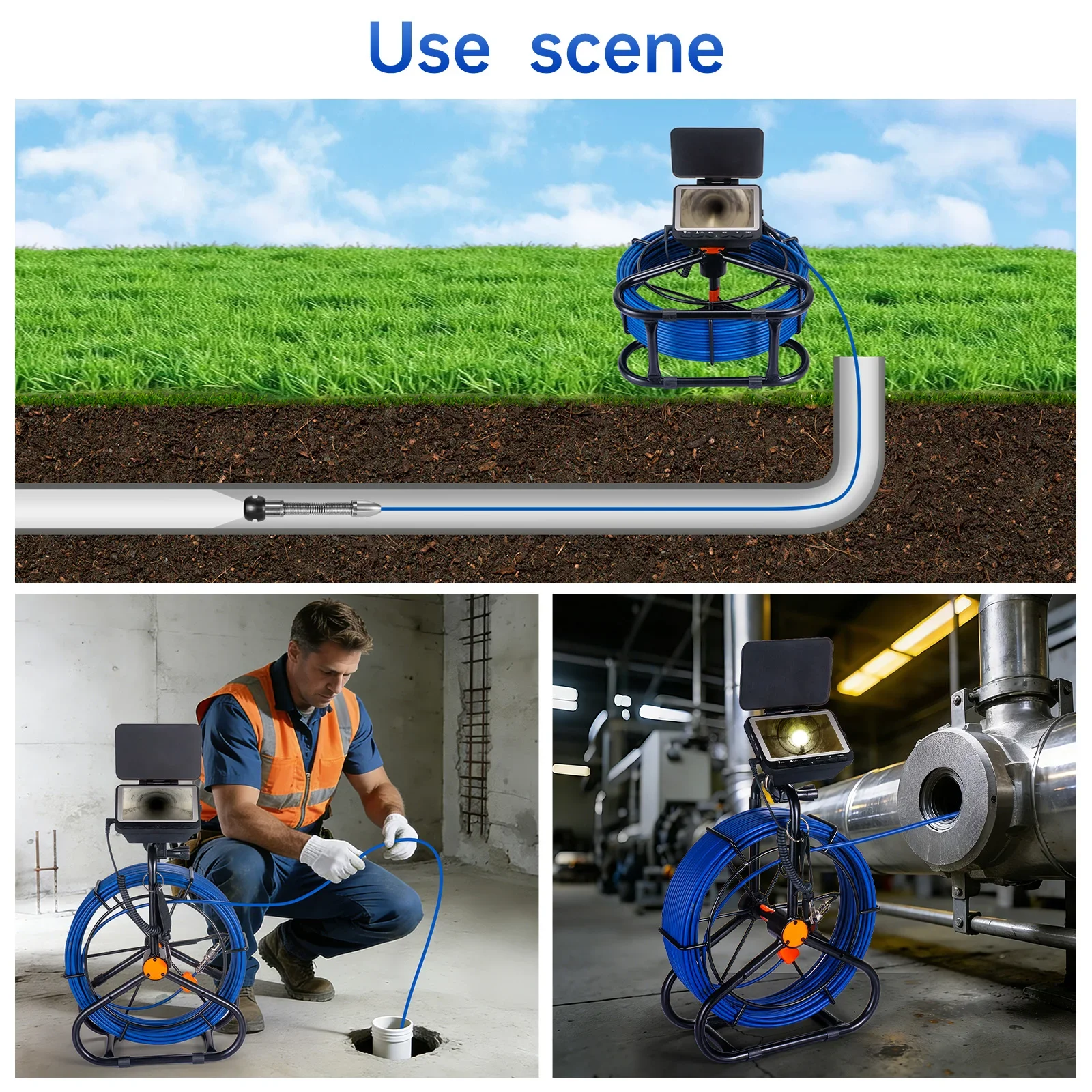 SYANSPAN Sewer Pipe Inspection Camera DVR 16GB Video Recording, Broecope Drain Camera IP68 Waterproof 8500MHA Battery 20/30/50M 5