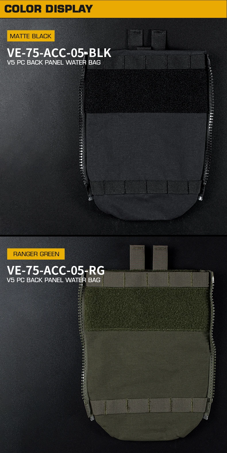 Tactical V5 FCPC Back Panel Water Bag with Side Zipper Airsoft Plate Carrier MOLLE Adapter Hunting Airsoft Gear