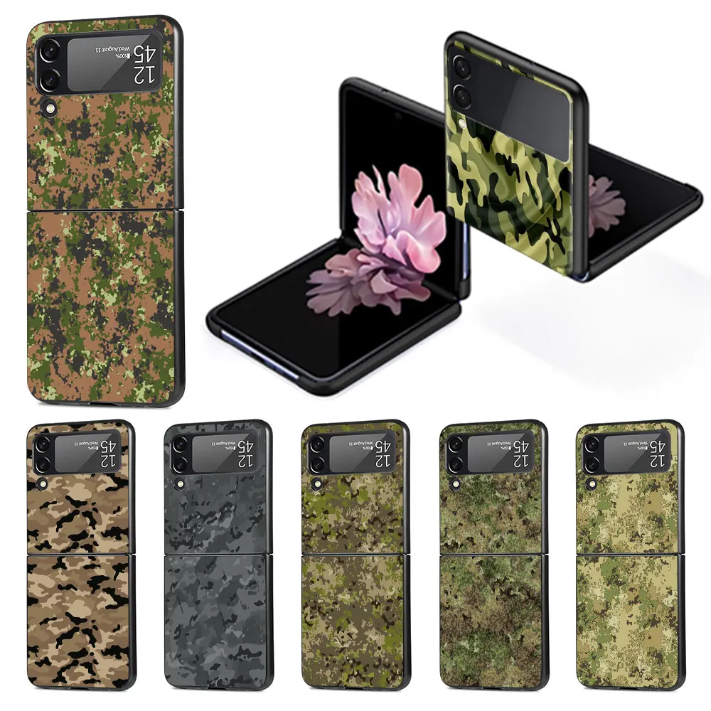Army Military Camouflage Funda Per Samsung Galaxy Z Flip 3 4 5G Custodia Rigida Per Pc Zflip3 Zflip4 Cover Pieghevole Nera Flip4 Flip3