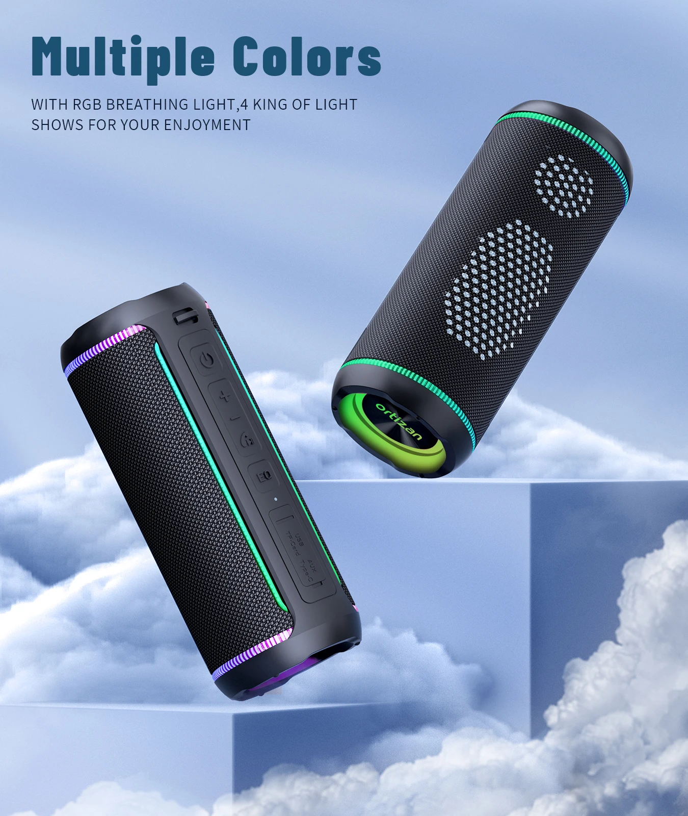 Ortizan Wireless Portable Bluetooth Speaker X30 with 40W Stereo Sound, Rich Bass, IPX7 Waterproof, 30H Playtime, TWS, LED Lights 6