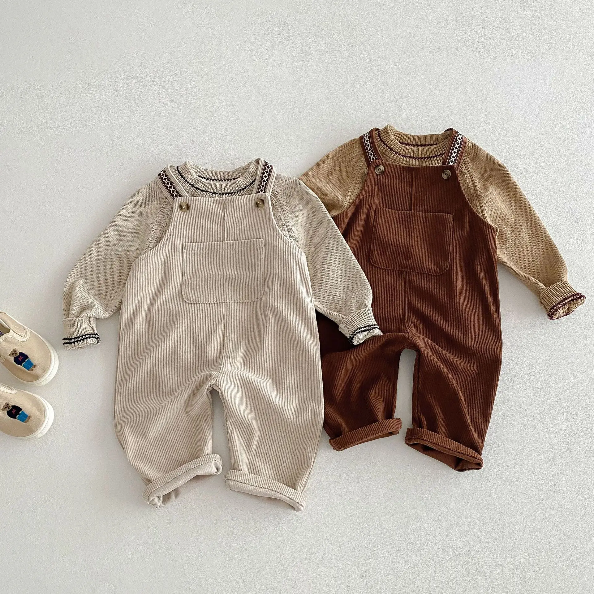 2025 Spring New Children Loose Corduroy Overalls Baby Girls Solid Casual Pants Boys Comfortable Strap Trousers Kids Clothes