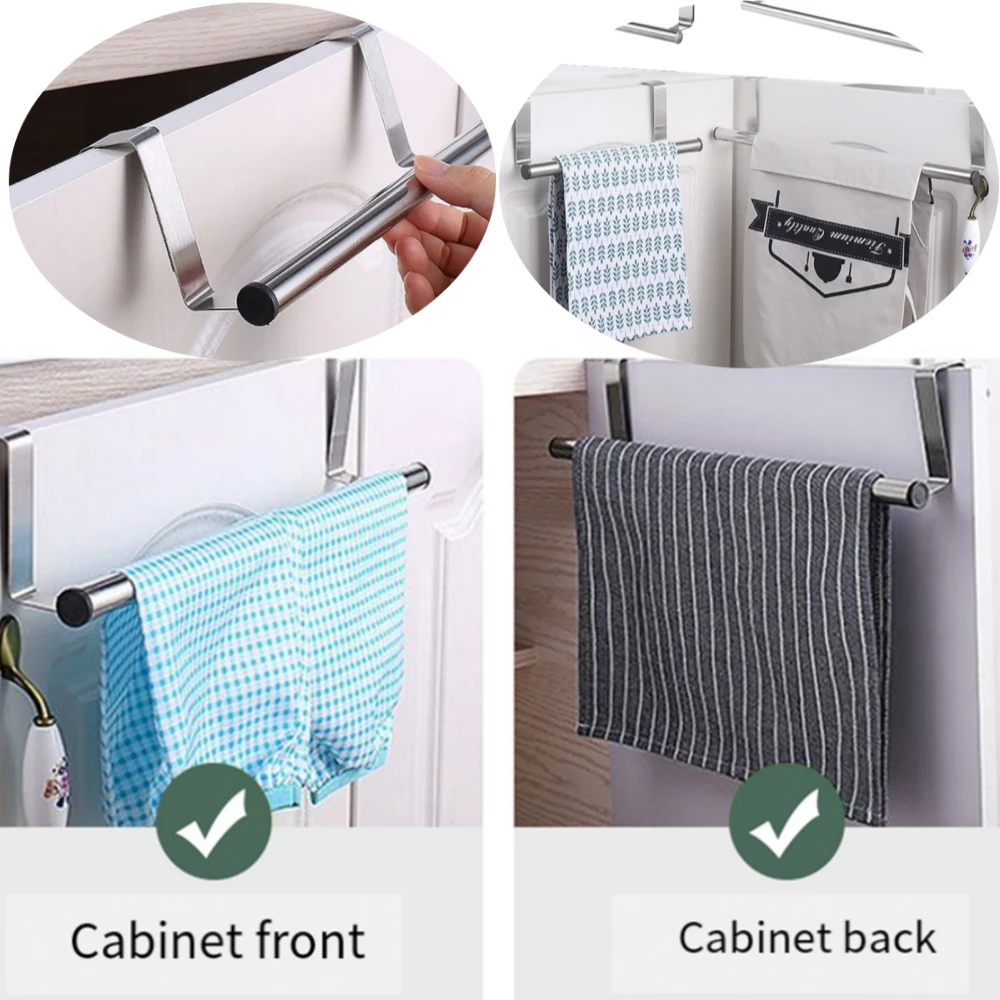 Toallero de acero inoxidable para baño, barra de toalla para puerta, soporte de gancho para té, estante de cocina robusto, 1 unidad