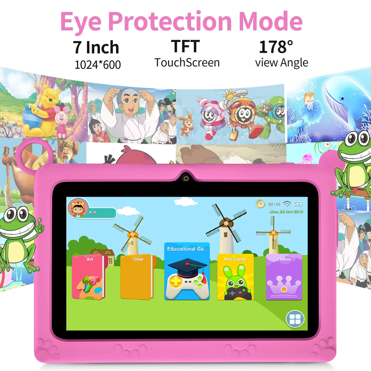 New 7 Inch WiFi Kids Tablets Cartoon Pattern Quad Core 4GB RAM 64GB ROM Android Learning Education Games Tablet Children's Gifts 3