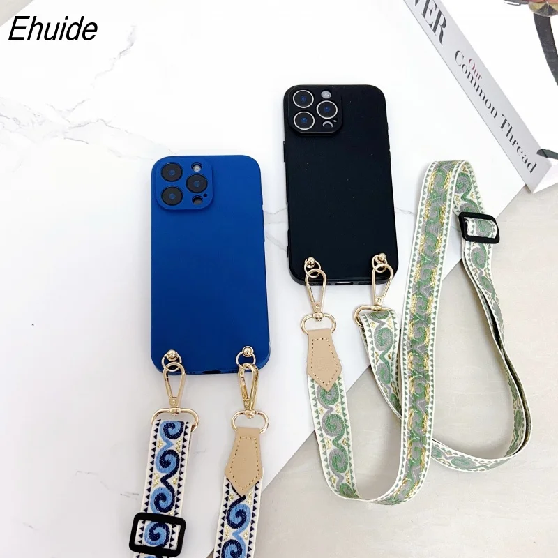 Luxury Gold Silk Retro Crossbody Lanyard Phone Case with Cord Strap