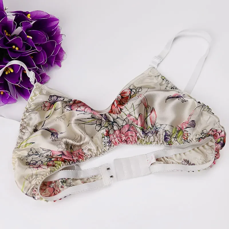 New Design Printed Bra Sets 100% Mulberry silk underwear bra + panty set  silk protein