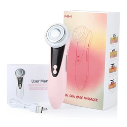 Advanced EMS Facial Massager with LED Light Therapy and Sonic Vibration for Skin Tightening and Anti - Wrinkle Care (Pink)