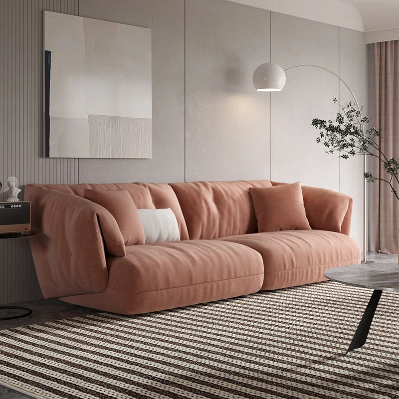 

Роскошный сетчатый тканевый диван в нордическом стиле с красным напольным Кремовым покрытием, современный минималистичный трехместный диван для гостиной в маленькой квартире с прямым рядом