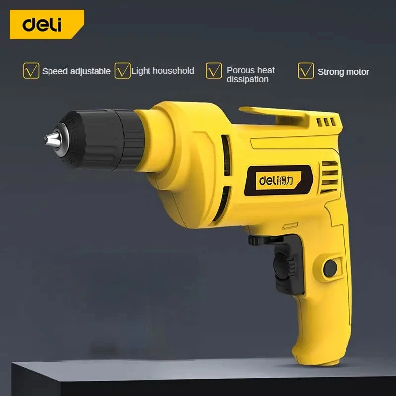 델리 휴대용 전기 드릴 스크루드라이버, 가정용 다기능 220V 전기 드릴, 500W, DIY 목공 스틸 아이 드릴 도구