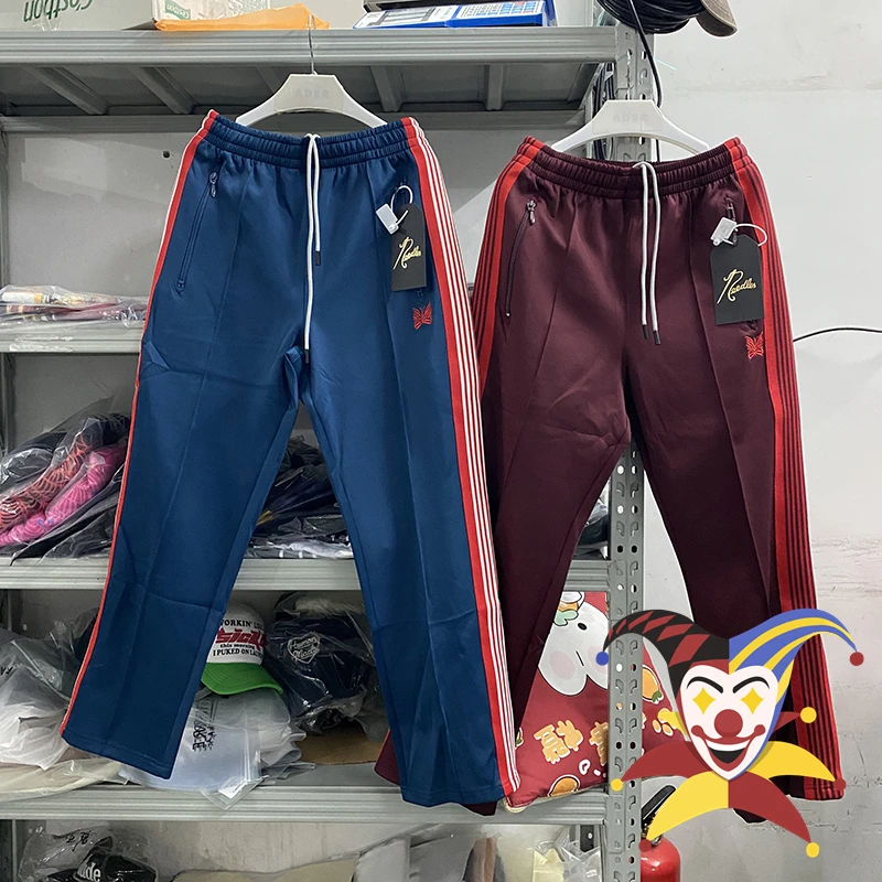 

Needles Pants Men Women Poly Smooth Needles Track Pants Knitted Stripe Butterfly AWGE Trousers