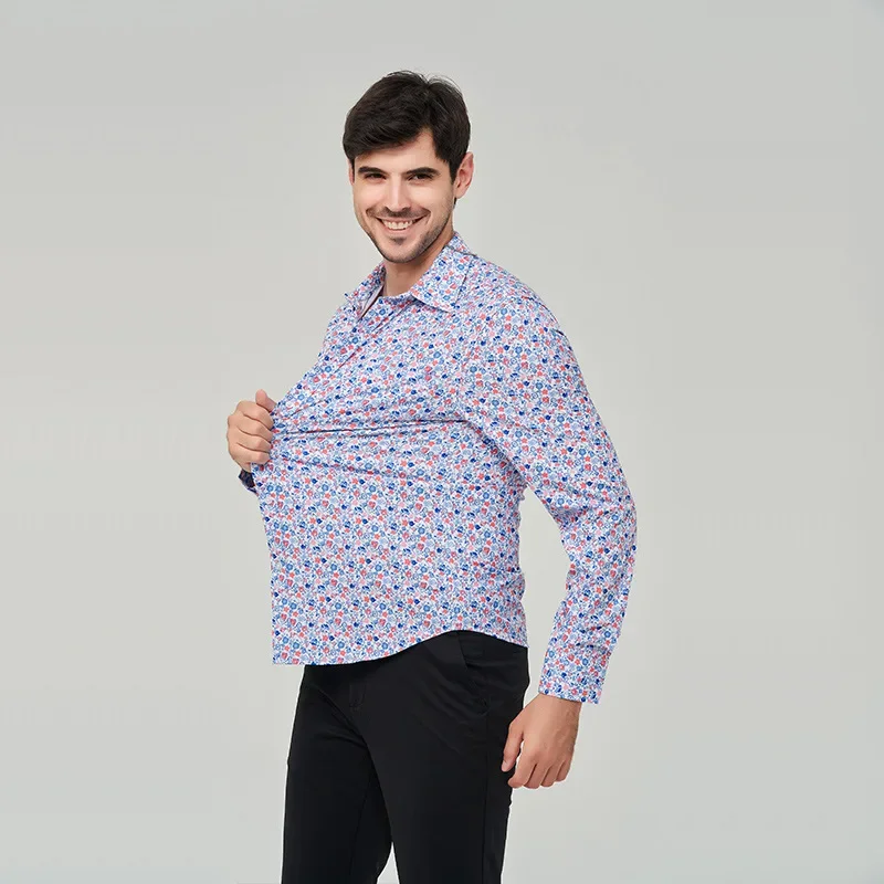 

Mens Wear Business Polo Shirt Men New Printed Long Sleeve Shirt Loose Large Size Shirts for Men