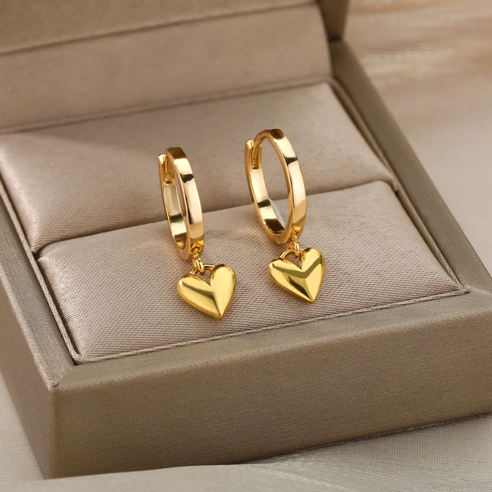 Heart Earring For Women Girl Stainless Steel Vintage Gold Love Heart Love Earring Accessorize Jewelry Gift Bijoux Femme 2022