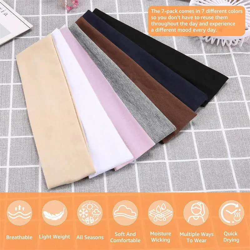 7Pcs Headbands For Women Men Candy Color Elasticity Headband Yoga Exercise Hair Accessories Sweat Absorbing Wide Edge Headbands