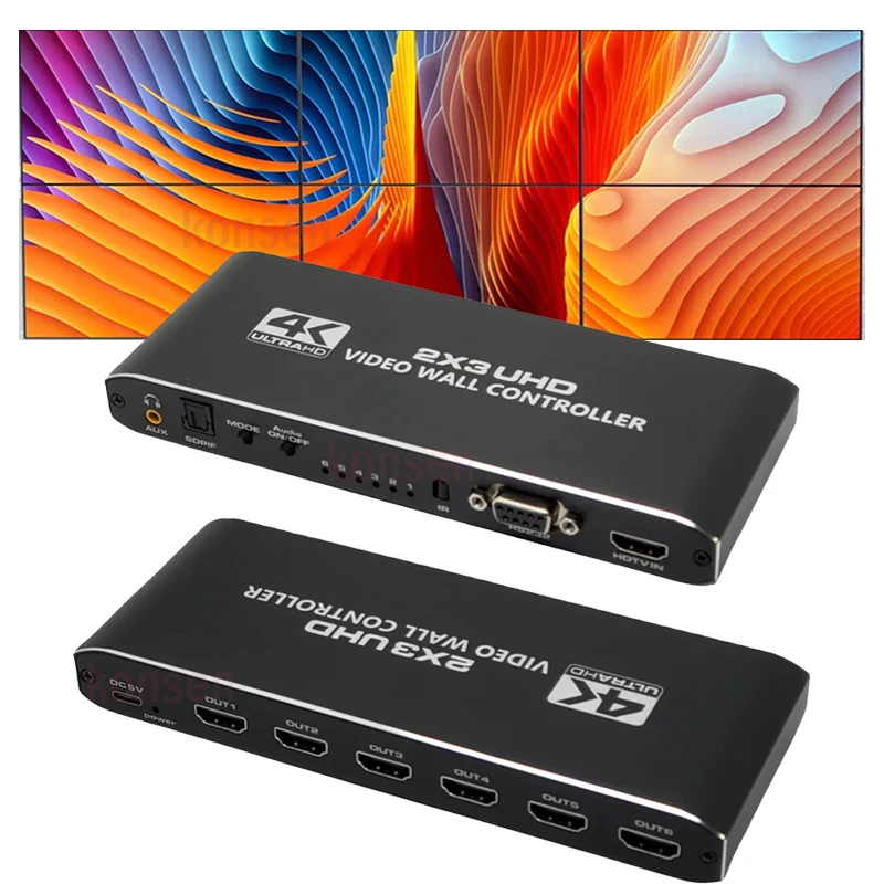 2X3 Hdmi Video Wall Controller 1080P Hdmi Video Screen Processor 2X3 1X2 1X4 1X3 2X1 3X1 4X1 6 Screen Wall Stitching Splicer Box