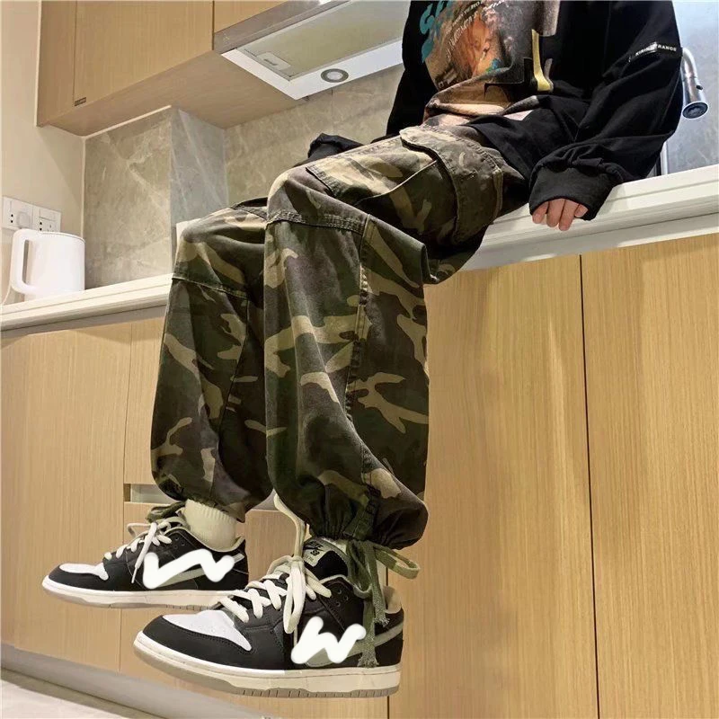 black casual pants Men's Cargo Pants Camouflage Drawstring Army Pants Loose Skinny Sweatpants Jogging Jogger Men Straight Cropped Pants For Men casual work pants