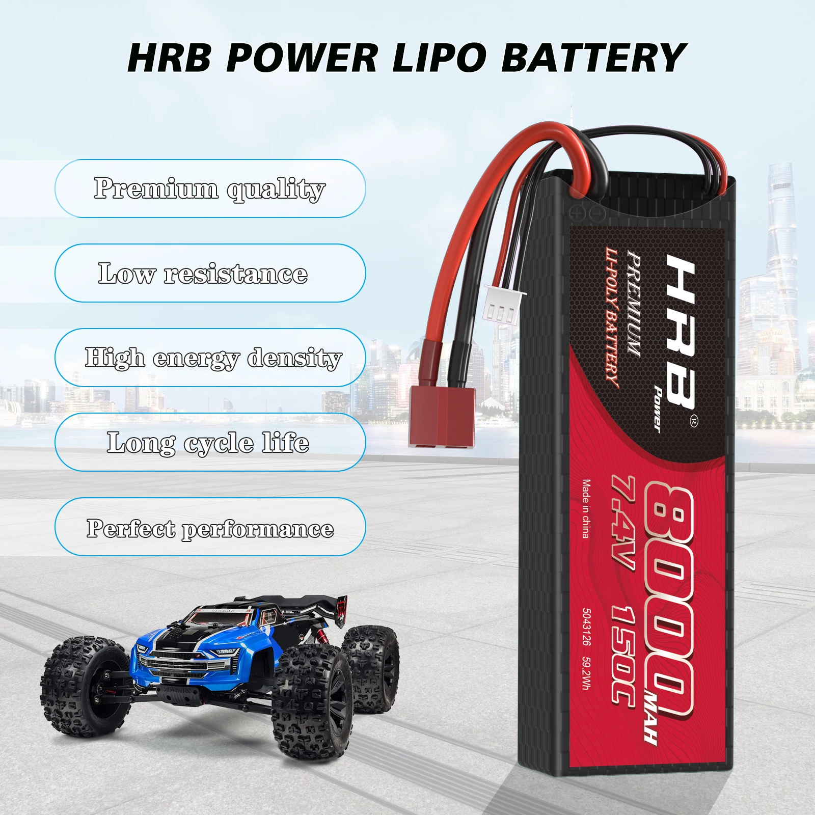 HRB Lipo 2S 2S2P Battery, AKKU Charged Rechargeable Powerful Li-Polymer Accessories Continuous Rate 