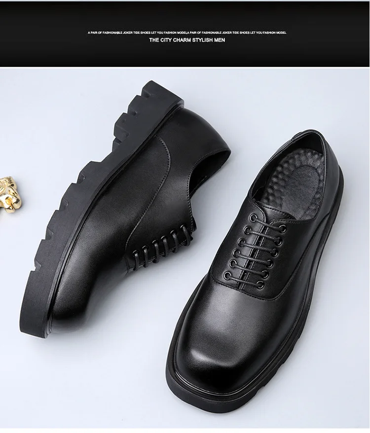 Men Square Toe Platform Derby Shoes Casual Genuine Leather