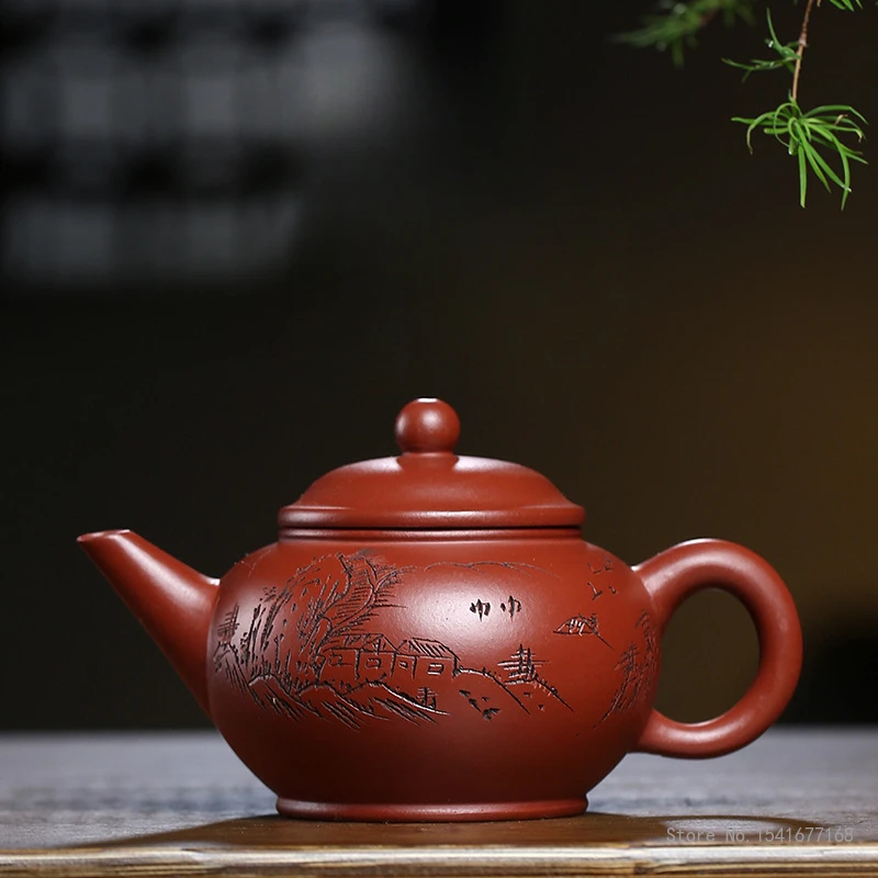 Chinese Style Mountain lines Teapot, Purple Clay Raw ore Dahongpao, Kung Fu Household, Pure Handmade , 210ml, Tea Pots, New, 1Pc
