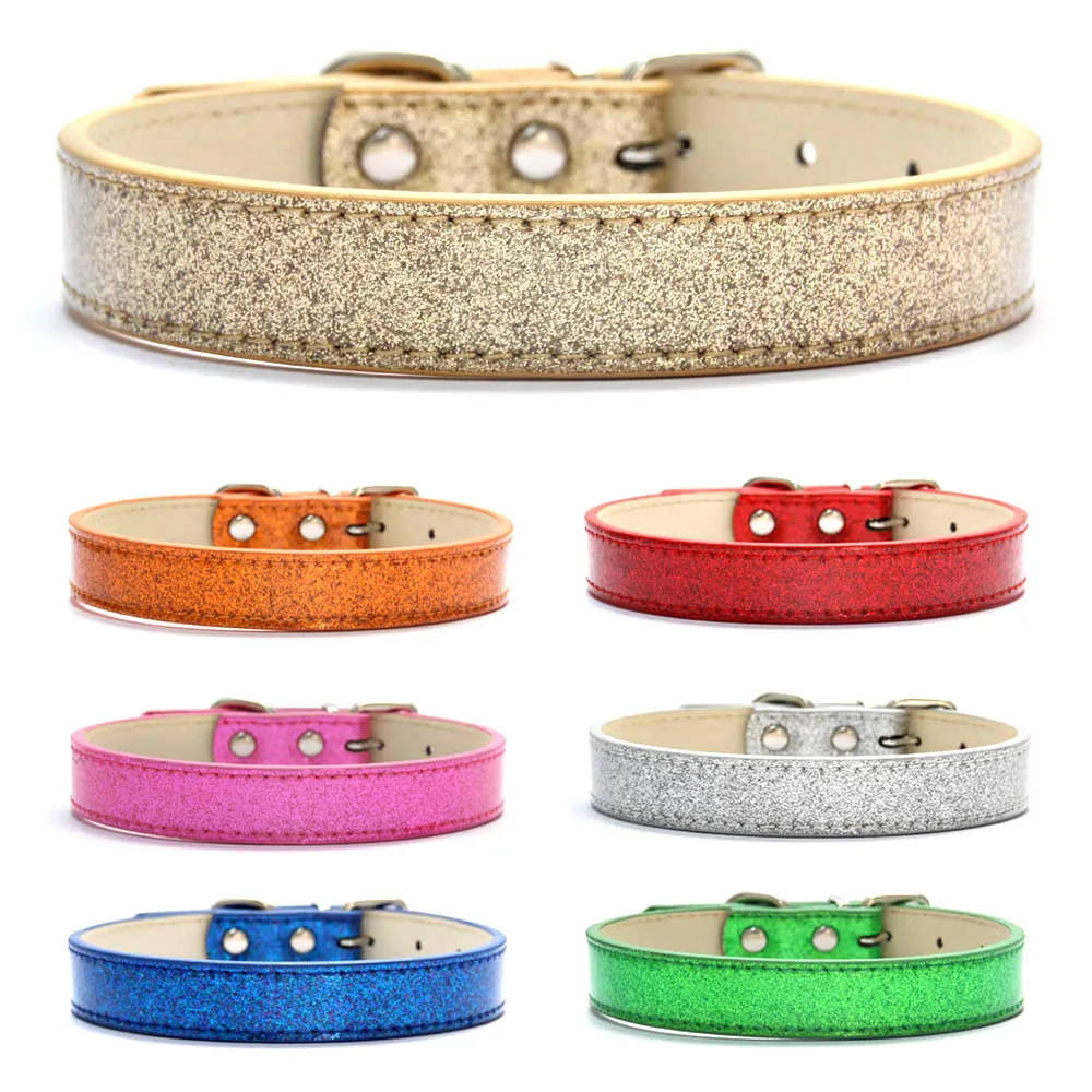 Bling Leather Dog Cat Collar Glitter Material Puppy Neck Strap Collars For Small Medium Large Dogs Accessories Red Pink XS-3XL dog collar,pet collar