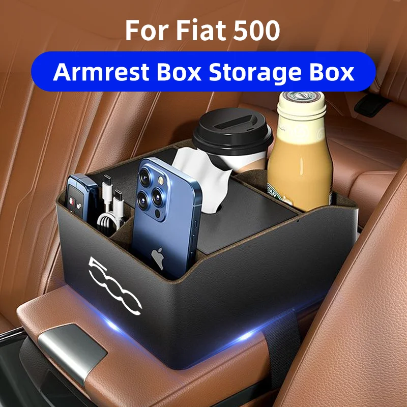 

Car Armrest Water Cup Holder Storage Organizer Fiat 500 500C 500X Armrest Tissue Storage Box Stowing Tidying Box Auto Accessory
