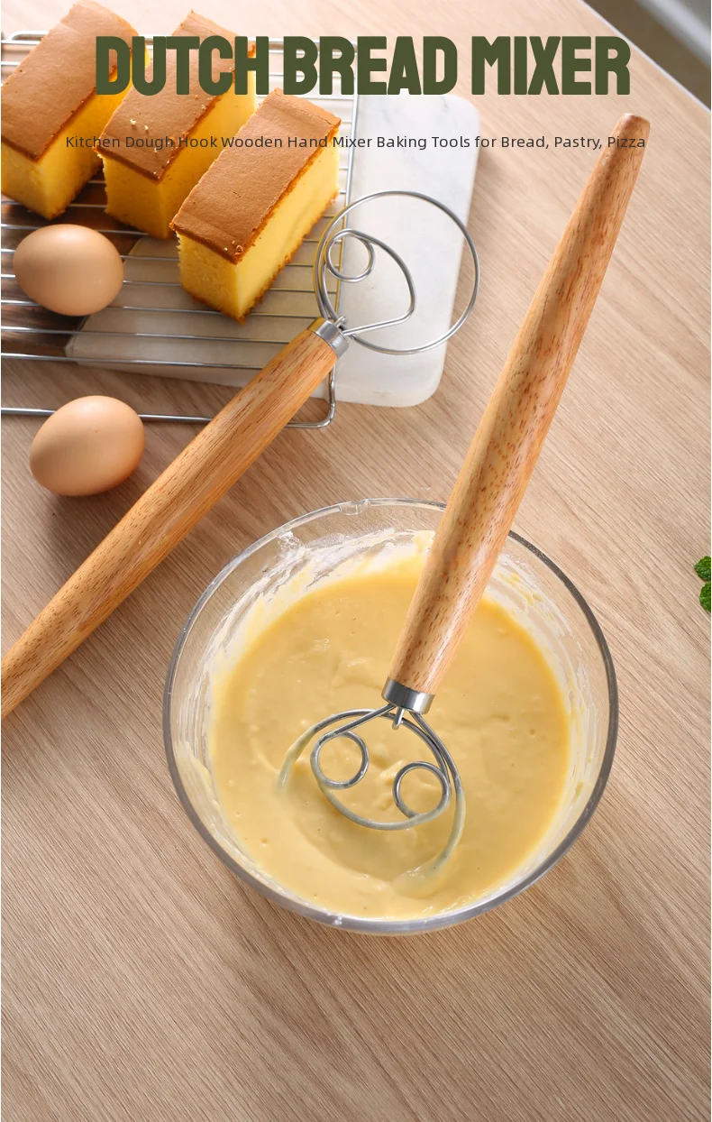 304 Edelstahl-Teigbesen mit Glatter Holzgriff, 33 cm Dänischer Teigbesen für Sauerteig & Brot, Brotbackzubehör – Detail 9