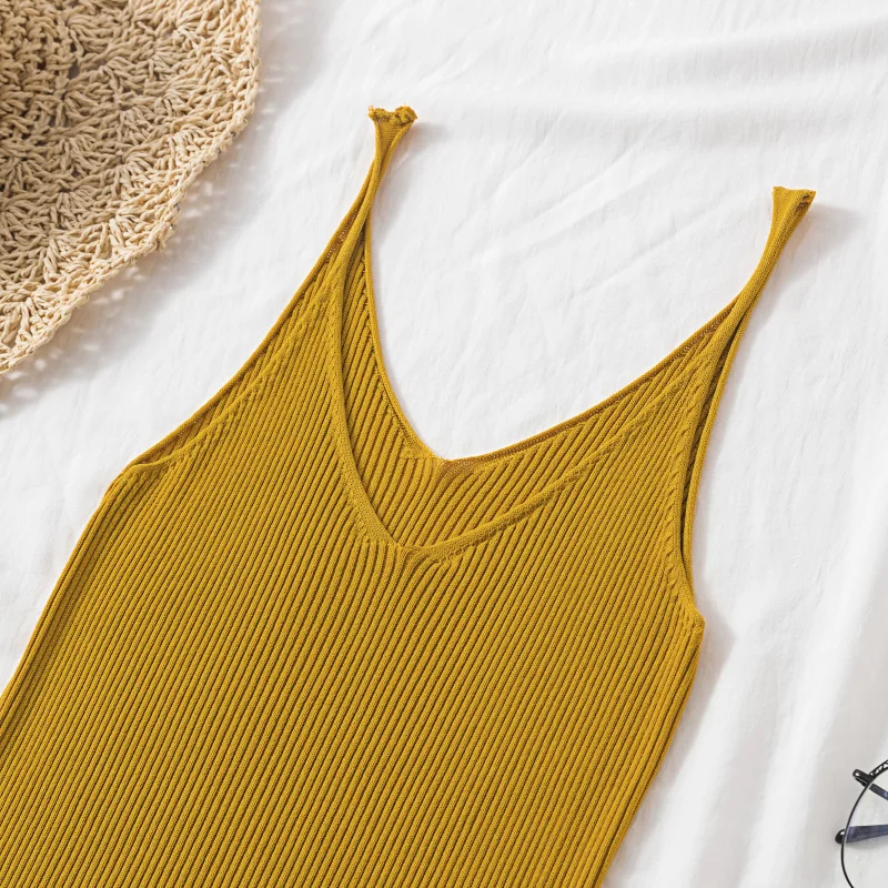 target camisole Knitted Ice Silk Suspender Vest Women's V-Neck With Suit Bottomed Shirt Sleeveless Black Blouse Wearing Summer Fashion Outside red cami
