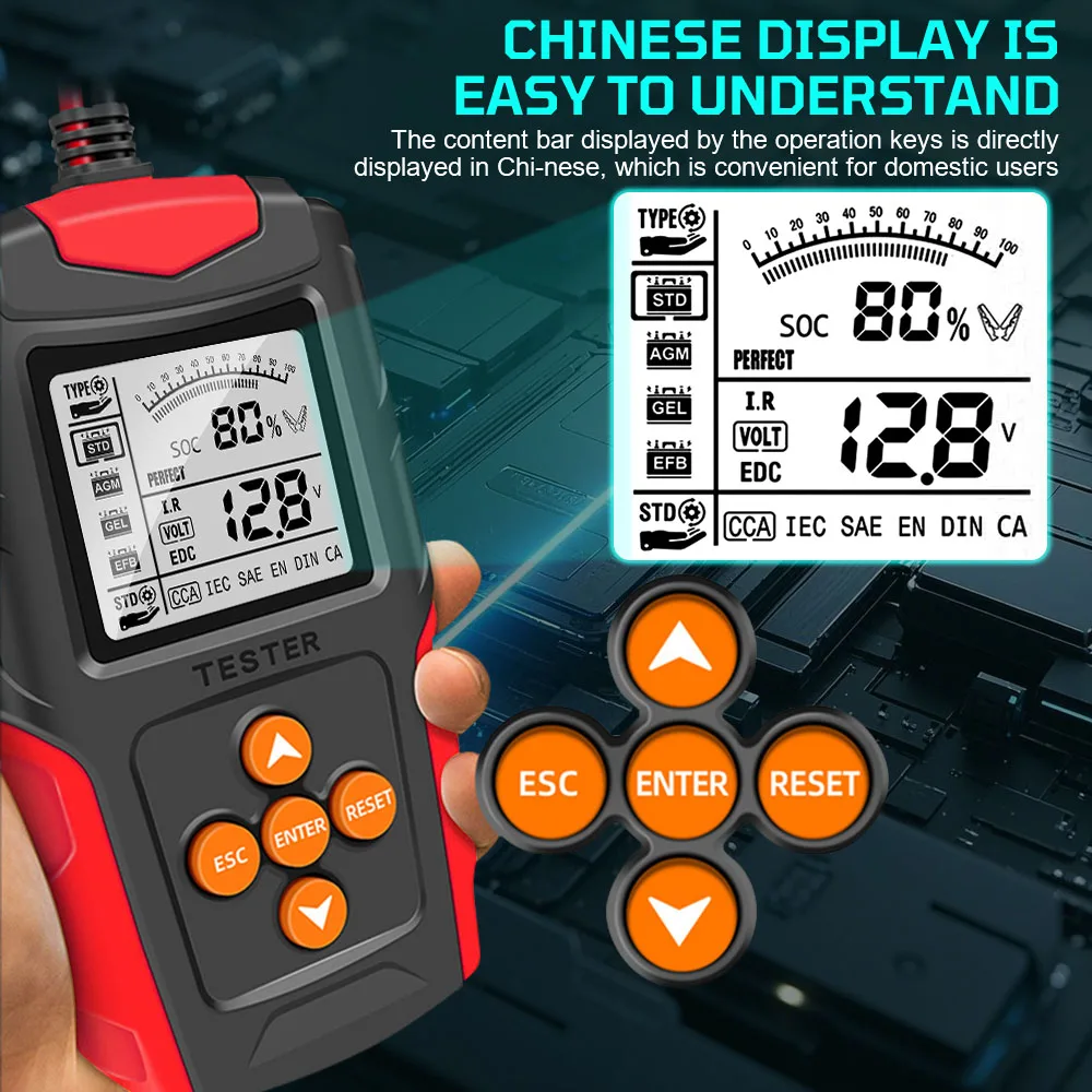 Testeur De Batterie Pour Voiture, 12V/24V Analyseur De Batterie Numerique Lcd Outil De Diagnostic Pour Charge Voiture Soh Soc Cca Mesure Ir Pour Voiture Camion Moto 91863886