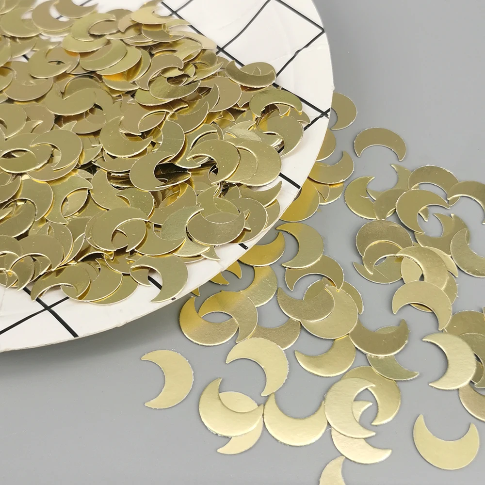 

Сверкающая Золотая бумага в форме Луны, 15 г, реквизит «сделай сам» для рождества, празднования свадьбы, дня рождения, обеденного стола, Подарочная коробка, украшение