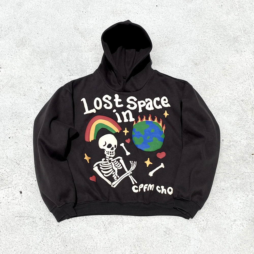 

Lost In Space 3D Letter Puff Fleece Hooded Sweatshirt for Men Pullovers Baggy Y2k Hoodies Ropa Hombre Sudaderas Casual Hoody