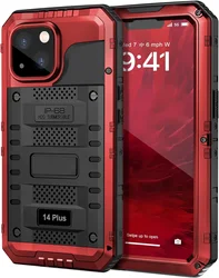 Ultimate Shockproof & Waterproof Rugged Metal Armor Phone Case with Screen Protector - iPhone 6 Plus 6 sPlus (Red)