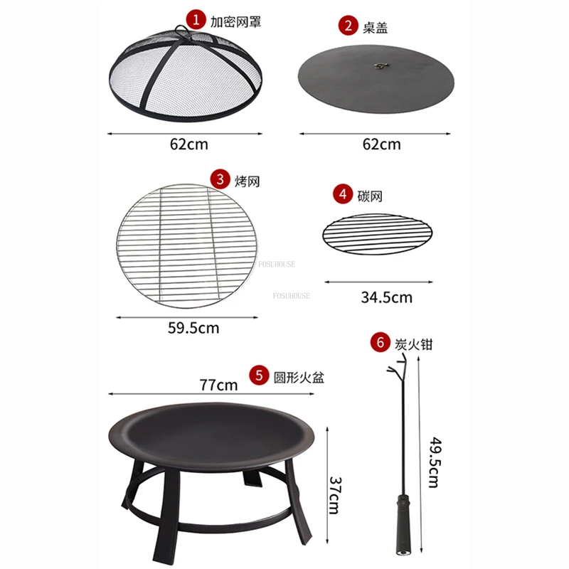Creative Round Fire Pits Home Charcoal Barbecue Stove Outdoor Courtyard Grill Stand Camping Furnace Indoor Heating Brazier Table