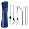 3/8Pcs/Set Stainless Steel Fork Spoon Cutlery Set Steak Knife Fork Spoon Portable Camping Bag Picnic Outdoor Tableware with bag 5