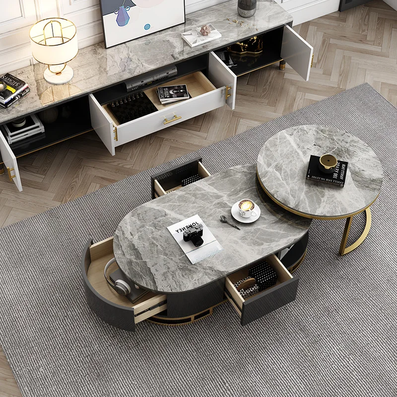 

YY Living Room Small Apartment Tea Making TV Cabinet Light Luxury Household Integrated round Tea Making
