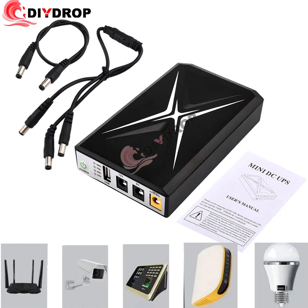DC UPS Battery Backup 10400mAh 5V 9V 12V 2A 15V 24V 1A Output Uninterruptible Power Supply 85‑265V UPS Battery Backup EU Plug