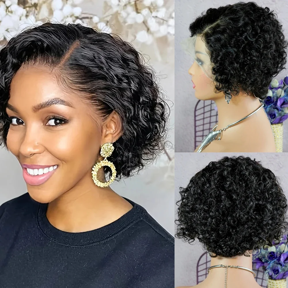 Pixie cut lace frontwig 150% density - view showing curl pattern