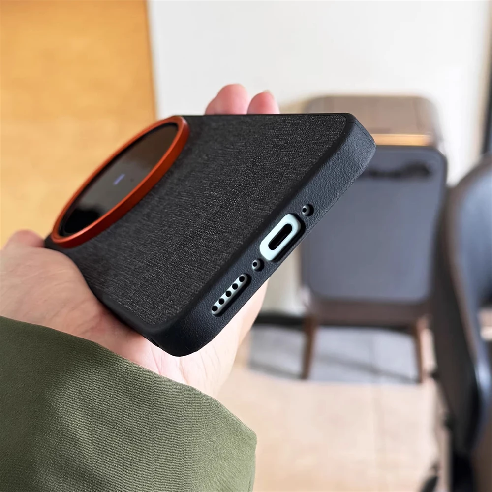 Magnetic Wireless Charging PU Leather Case with Cloth Texture - Shockproof Cover Shell