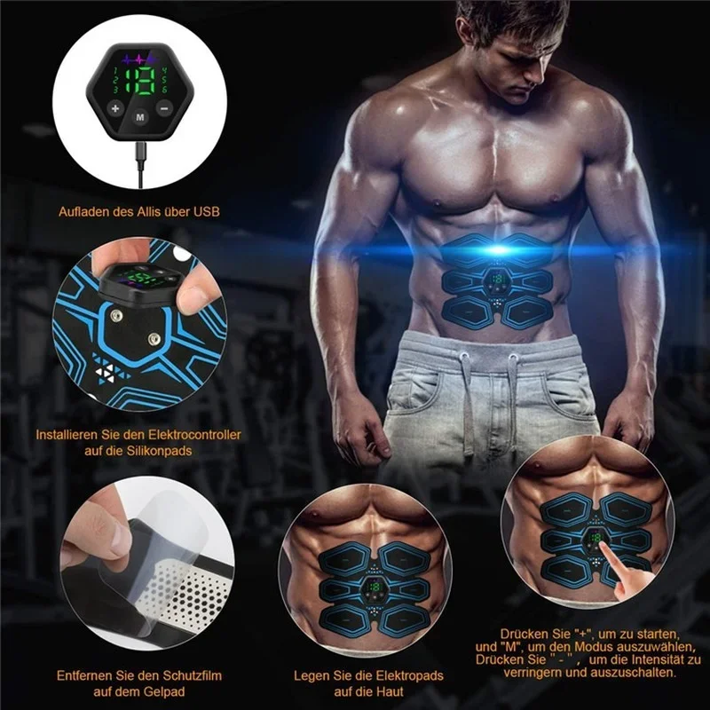 Muscle Stimulator Electric Abdominal Trainer Body Slimming Massager Home Gym Equipment USB Rechargeable